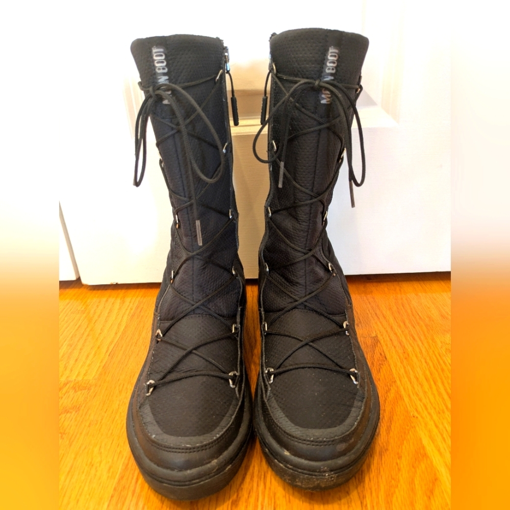 Moon Boot Icon Lace-Up Zip Snow Winter Boots EU 40 US 8.5 Black Nylon